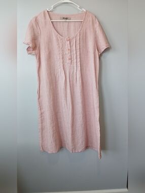 Flax 100% Linen Midi Dress Women Medium Minimalist Granola Girl Cottagecore
